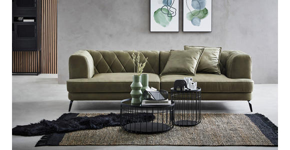 CHESTERFIELD-SOFA in Samt Olivgrün  - Schwarz/Olivgrün, KONVENTIONELL, Textil/Metall (247/76/105cm) - Ambia Home