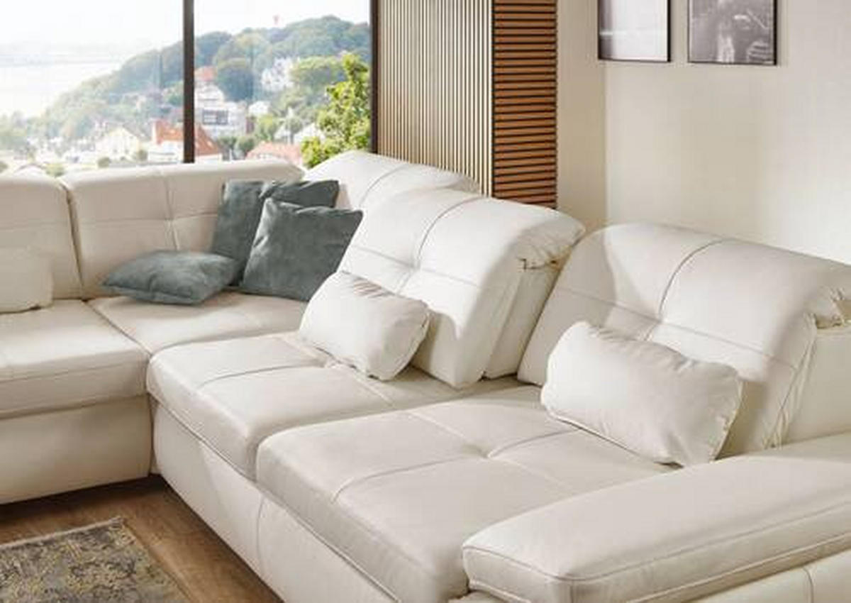 ECKSOFA in Echtleder Weiss  - Weiss, Basics, Leder/Metall (260/312cm) - Beldomo Premium