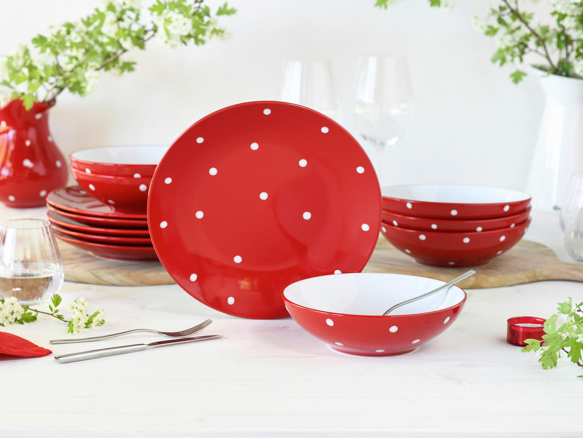SERVIS Polka Dots bunt 12 delar  - vit/röd, Basics, keramik - Creatable