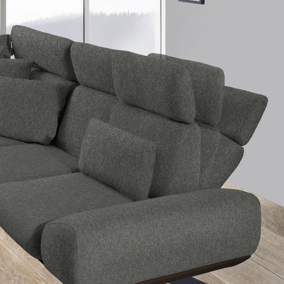 ECKSOFA Chenille, Flachgewebe Braun, Graubraun  - Graubraun/Schwarz, Design, Textil/Metall (239/270cm) - Koinor