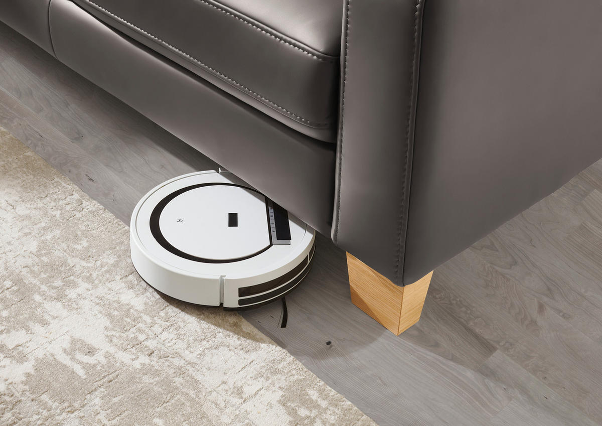 ECKSOFA in Echtleder Hellgrau  - Eiche Bianco/Hellgrau, Konventionell, Leder/Holz (235/257cm) - Valdera
