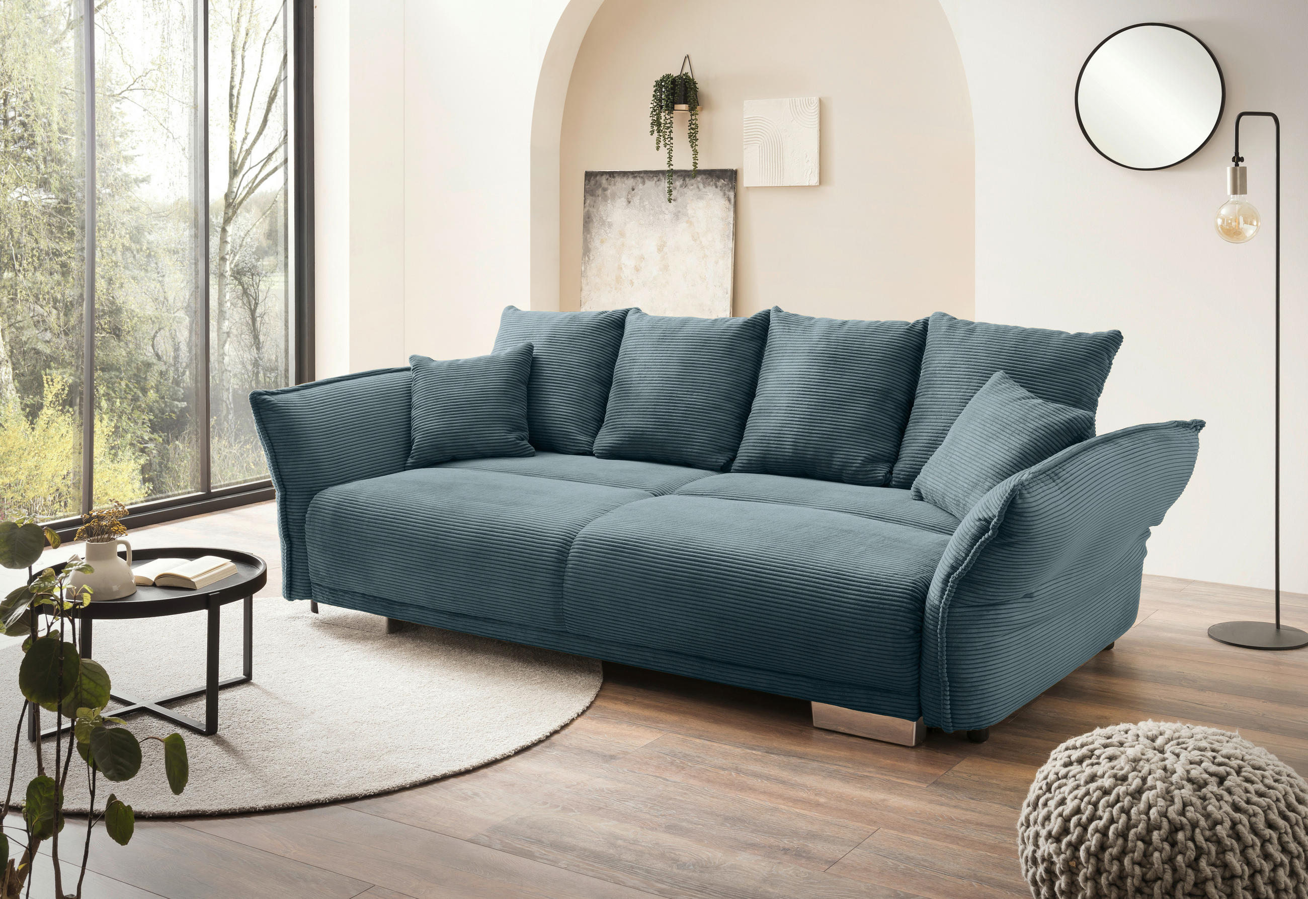 BIGSOFA Pera Cord Petrol  - Chromfarben/Petrol, MODERN, Kunststoff/Textil (242/71/90/131cm) - Livetastic