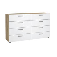 KOMODA   140/81,7/40 cm   boje hrasta, bijela visoki sjaj  - srebrne boje/boje hrasta, Design, drvni materijal/metal (140/81,7/40cm) - Livetastic