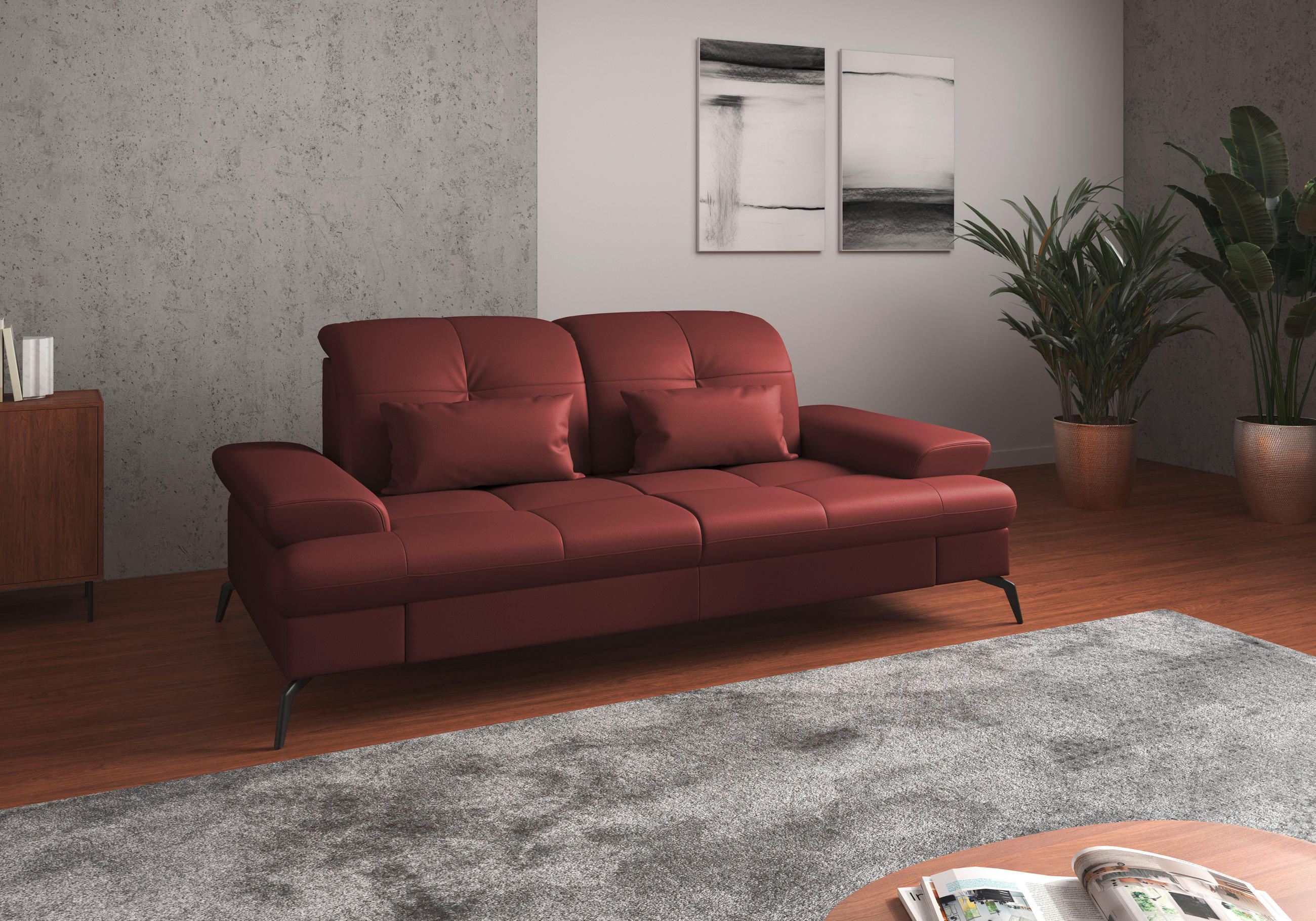 3-SITZER-SOFA in Echtleder Rotbraun  - Rotbraun/Schwarz, Konventionell, Leder/Metall (212/90/122cm) - Sit & More