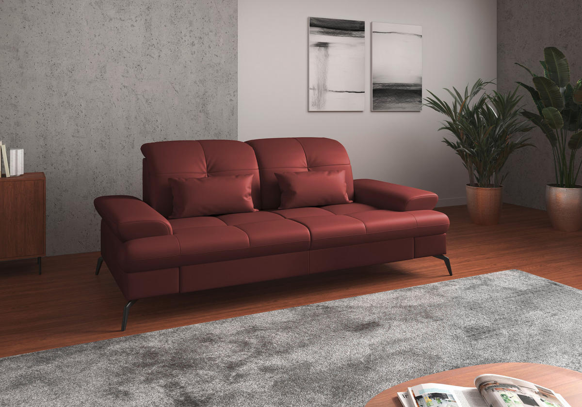 2,5-SITZER in Echtleder Rotbraun  - Rotbraun/Schwarz, Konventionell, Leder/Metall (202/90/122cm) - Sit & More