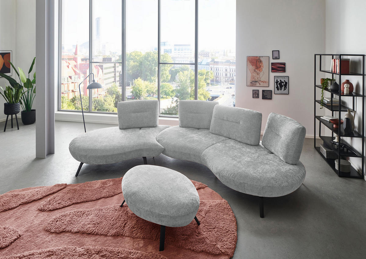 BIGSOFA Flachgewebe Hellgrau  - Hellgrau/Schwarz, Design, Textil/Metall (456/93/138cm) - Moderano