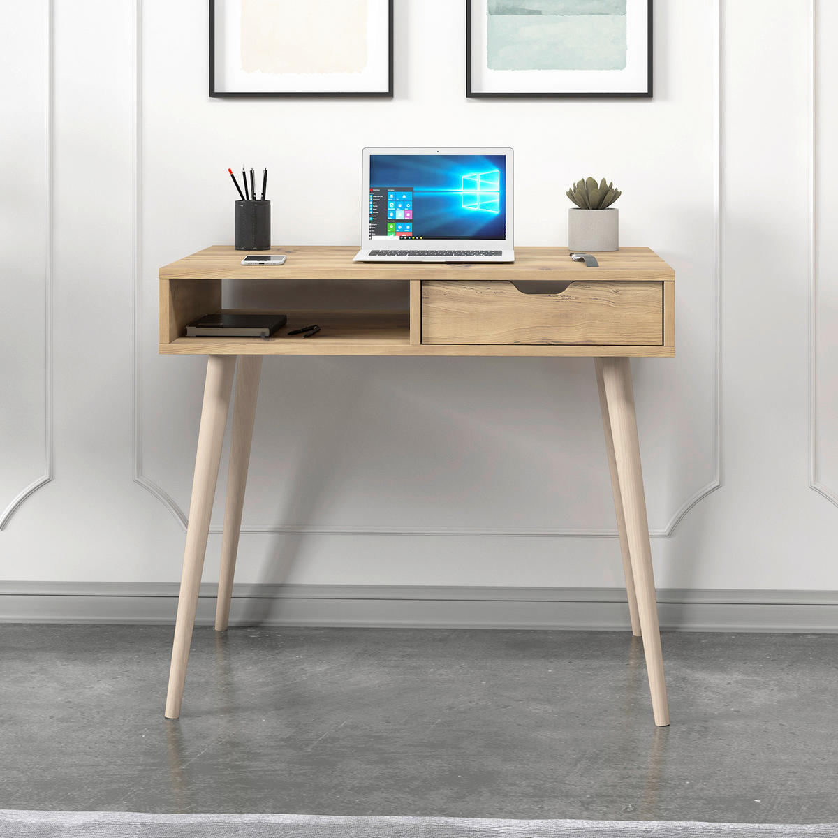 SCHREIBTISCH 90/60/80 cm  in Nussbaumfarben  - Eichefarben/Nussbaumfarben, Design, Holzwerkstoff (90/60/80cm) - Livetastic