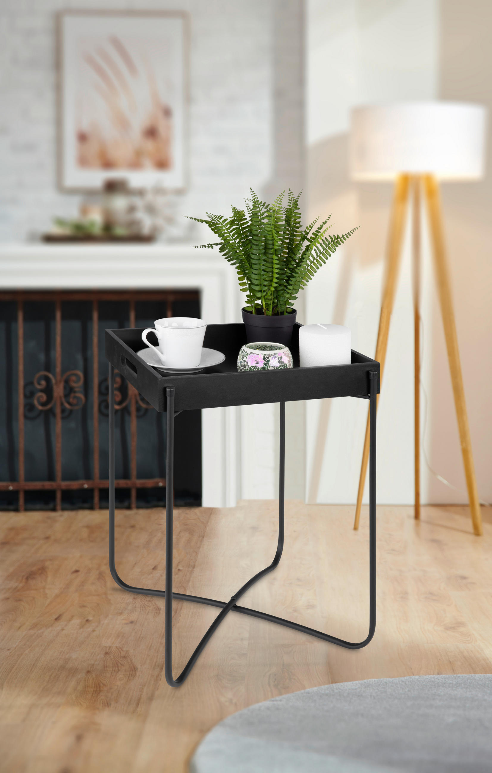 POMOĆNI STOLIĆ crna metal, drvni materijal - crna, Trend, drvni materijal/metal (35/47/35,5cm) - Ambia Home