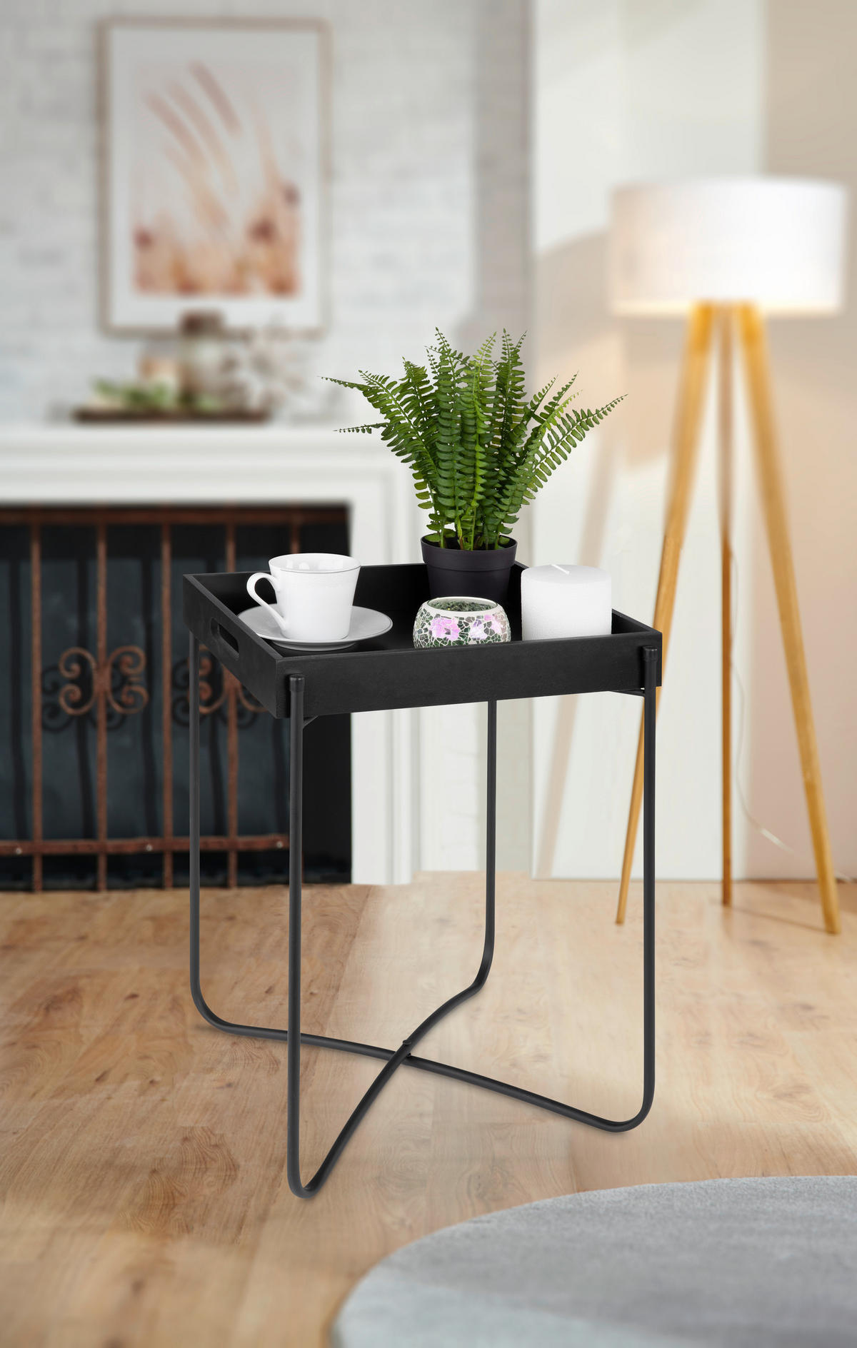 MIZICA, črna  - črna, Trend, kovina/leseni material (35/47/35,5cm) - Ambia Home