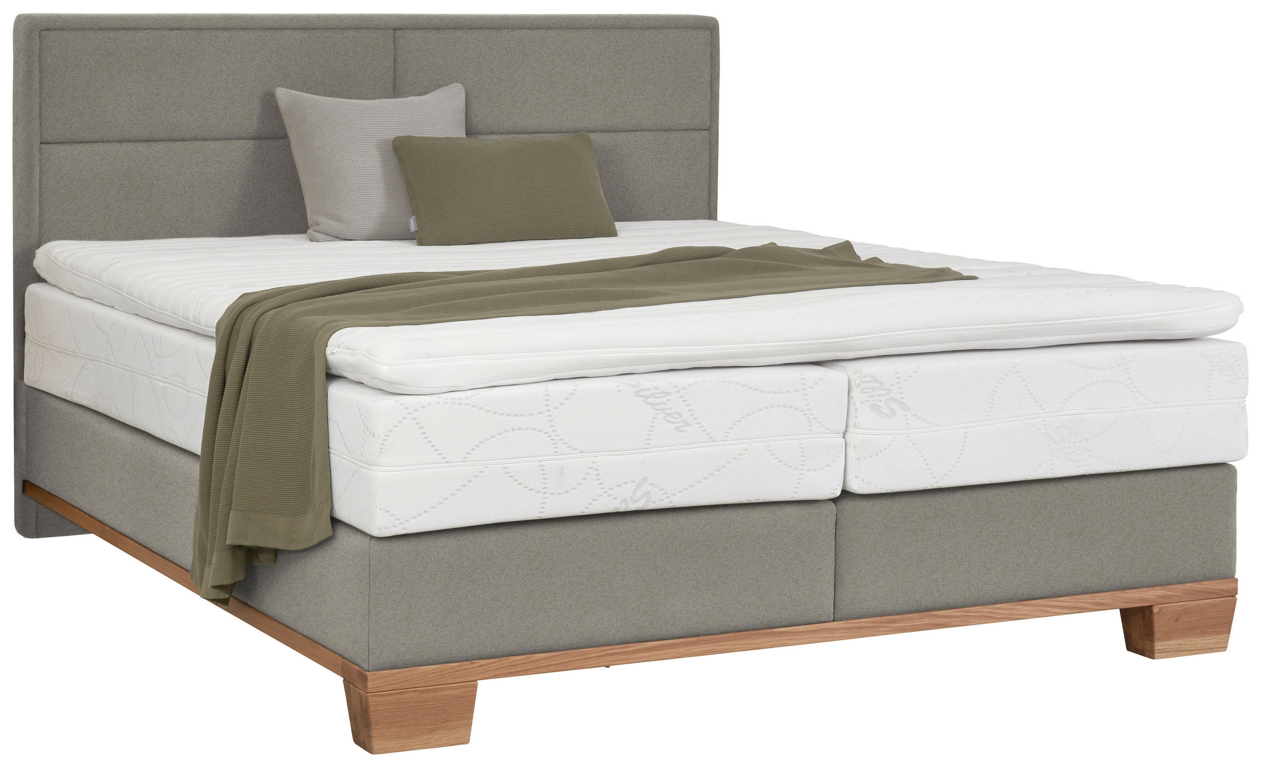 BOXSPRINGBETT 200/200 cm  Eichefarben, Graubraun  - Eichefarben/Graubraun, Natur, Holz/Textil (200/200cm) - Valnatura