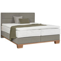 BOXSPRINGBETT 200/200 cm,  in Eichefarben, Blaugrau, Matratze, Topper, H3 = fest  - Eichefarben/Blaugrau, Natur, Holz/Textil (200/200cm) - Valnatura