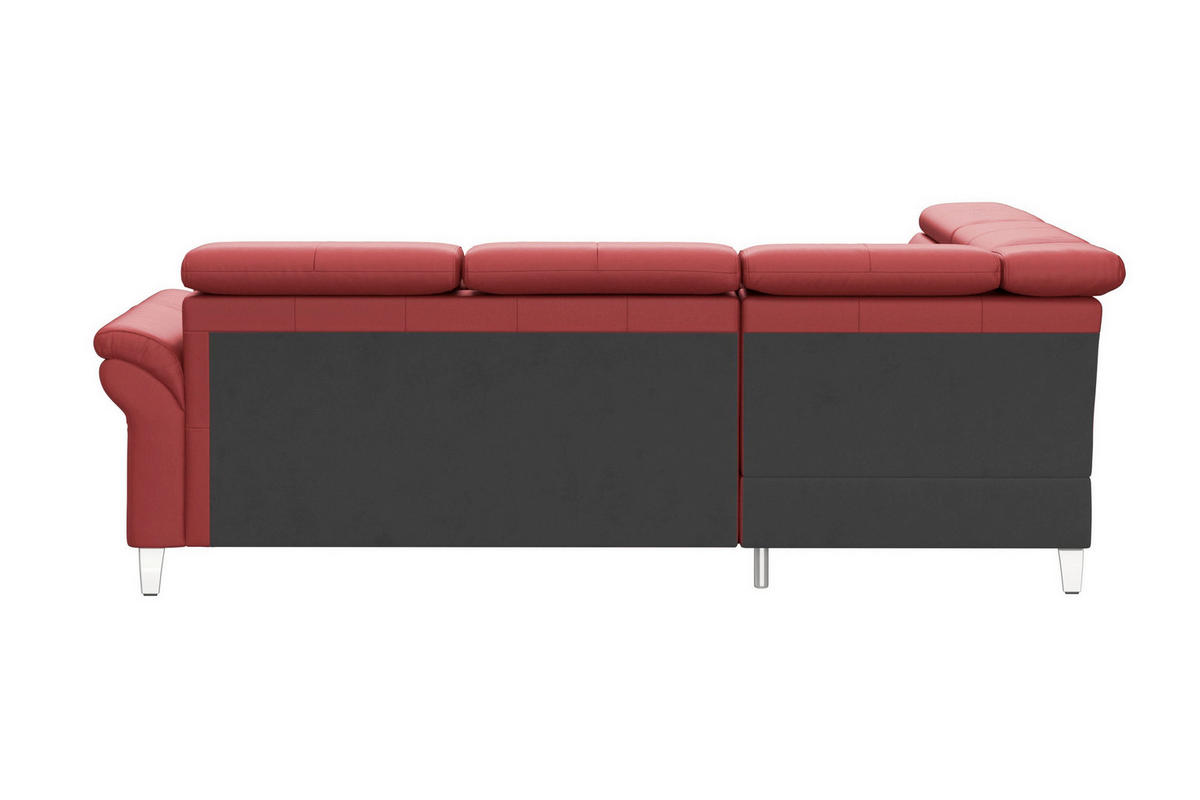 ECKSOFA ARNGAST E Rot Kombination Echtleder/Stoff Mikrofaser Bettkasten, Kopfteilverstellung  - Chromfarben/Rot, Basics, Leder/Textil (194/245cm) - Sit & More