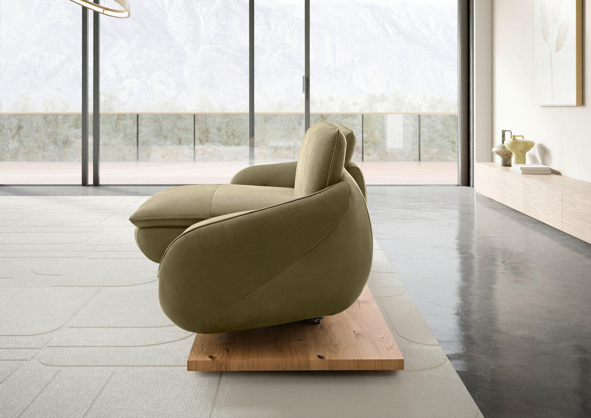 ECKSOFA Dunkelgrün Echtleder  - Wildeiche/Dunkelgrün, MODERN, Leder/Holz (130/234cm) - Koinor