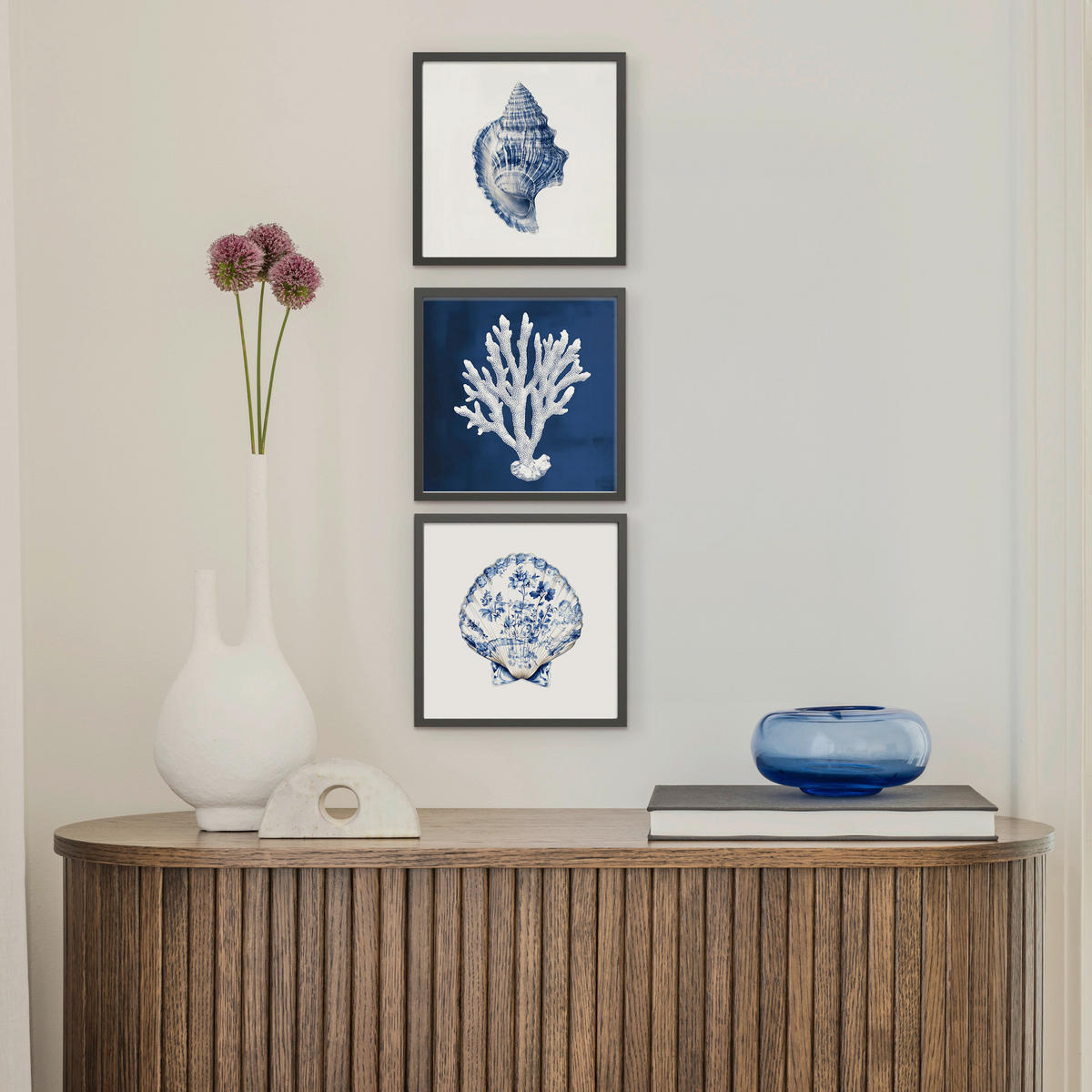 BILDERSET - Blau/Weiß, Basics, Holz/Papier (30/30/2.5cm)