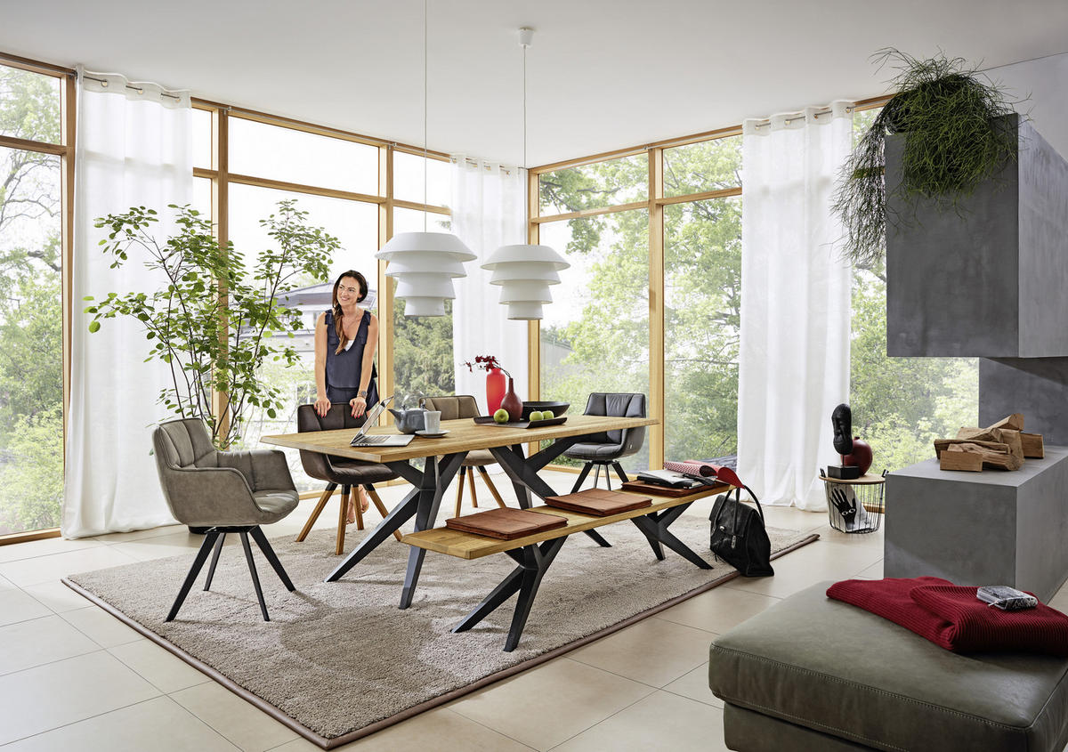 ESSTISCH Eiche massiv rechteckig Schwarz, Eichefarben  - Eichefarben/Schwarz, Design, Holz/Metall (200/100/76cm) - Musterring