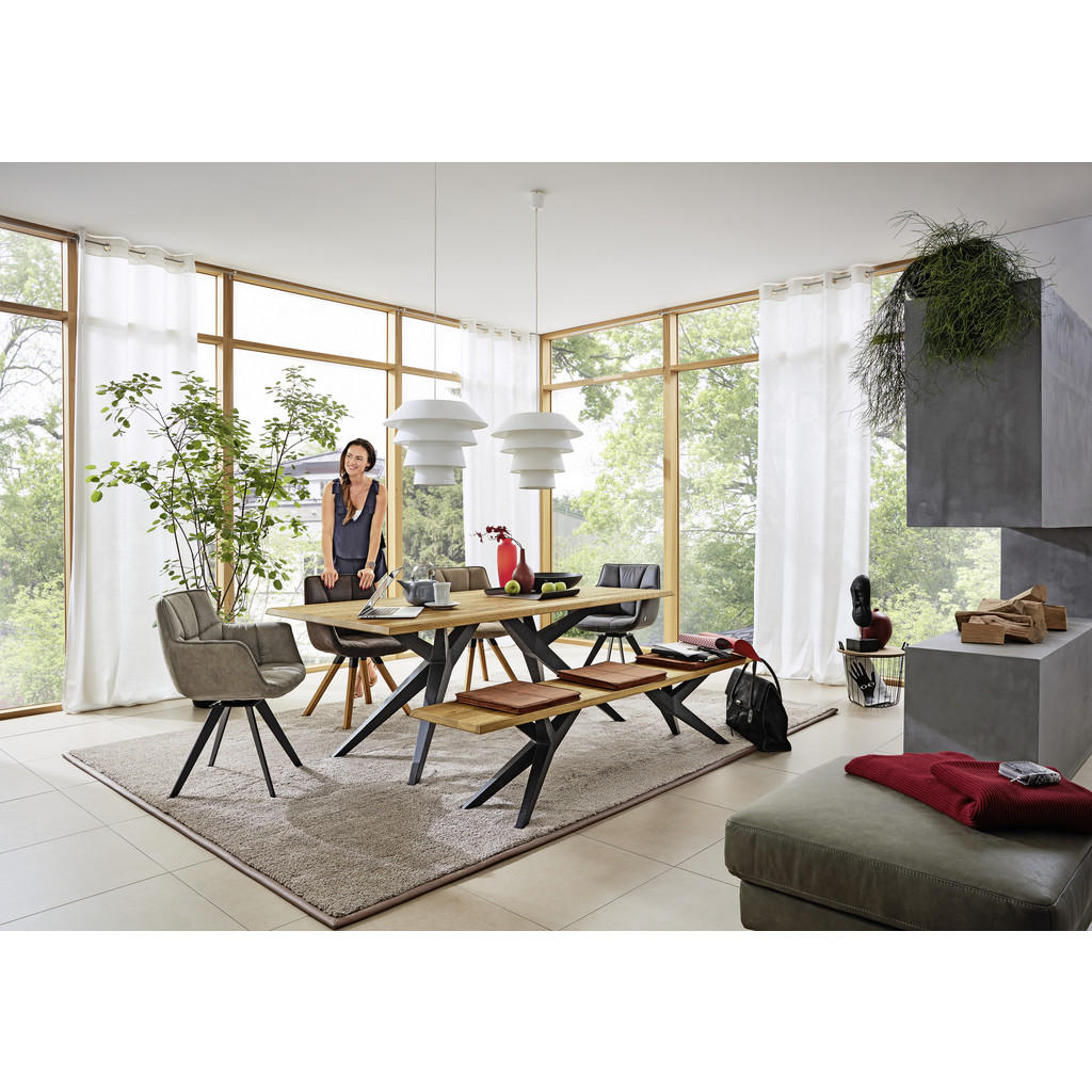 Thumbnail - Musterring Esstisch Tamina, Schwarz, Eiche, Holz, Eiche, massiv, rechteckig, X-Form, 100x76x200 cm, in verschiedenen Grö...