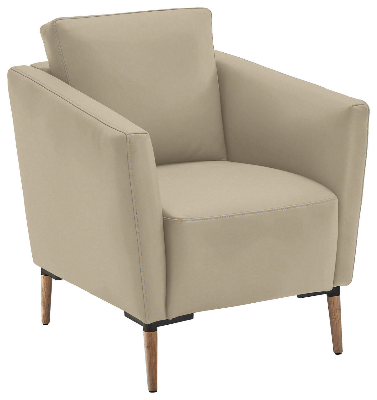 SESSEL in Echtleder Ecru  - Ecru/Eichefarben, Natur, Leder/Holz (75/84/76cm) - Valnatura