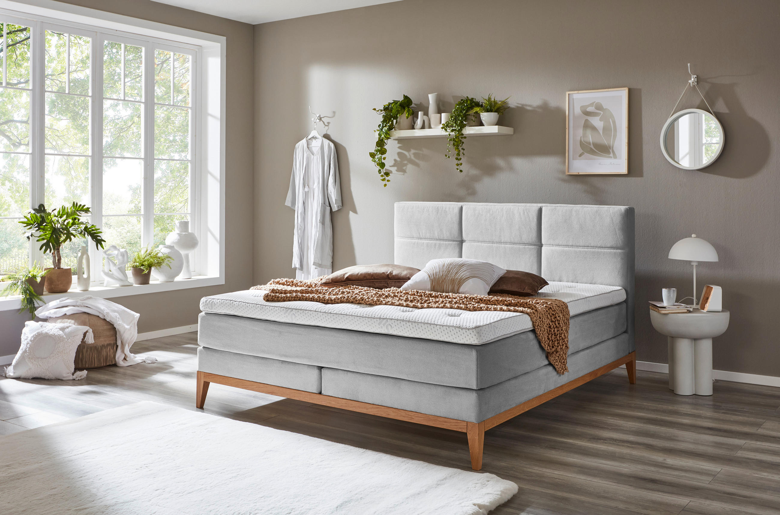 BOXSPRINGBETT 180/200 cm  in Hellgrau  - Eichefarben/Hellgrau, Konventionell, Holz/Textil (180/200cm) - Carryhome
