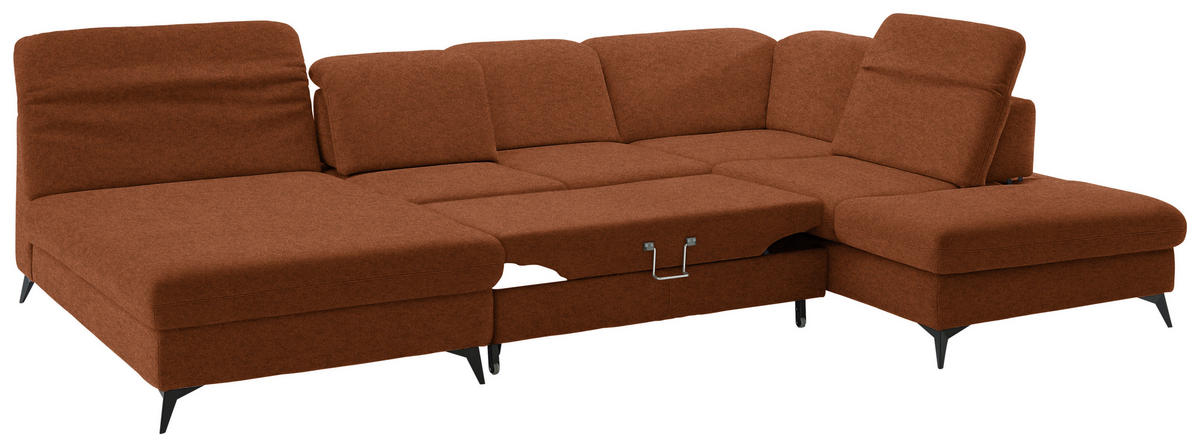 WOHNLANDSCHAFT  in Chenille Rostfarben  - Rostfarben/Schwarz, Design, Textil/Metall (198/369/255cm) - Beldomo Style