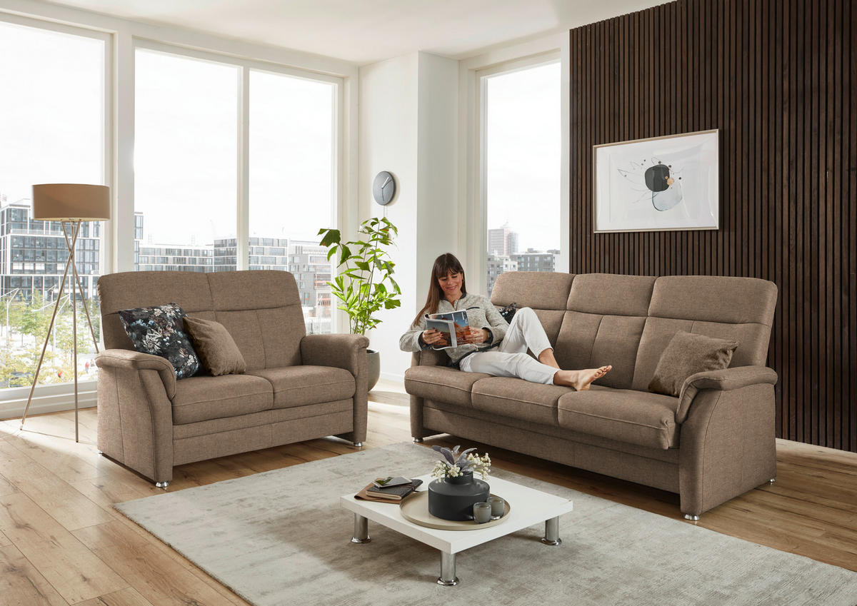 SITZGARNITUR Flachgewebe Hellbraun  - Hellbraun/Alufarben, Konventionell, Textil/Metall (142-194/100/89cm) - Beldomo Comfort