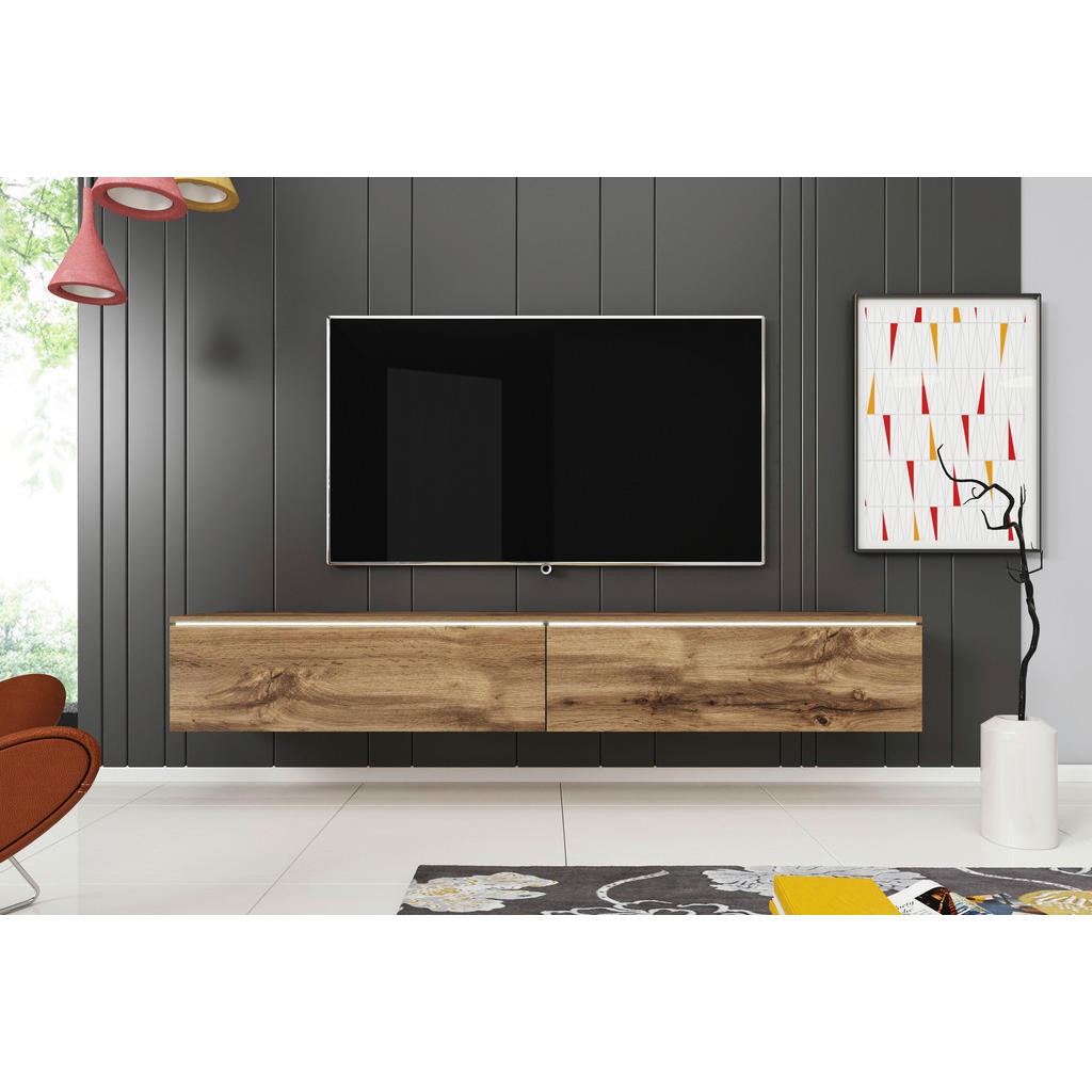 Thumbnail - P & B Lowboard D180, Eiche Wotan, Holzwerkstoff, 180x30x33 cm, Fsc, Made in EU, stehend, hängend, Beleuchtung, in versch...