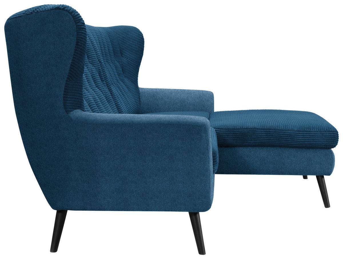 ECKSOFA in Cord Blau  - Blau/Schwarz, Design, Holz/Textil (237/165cm) - Stylife