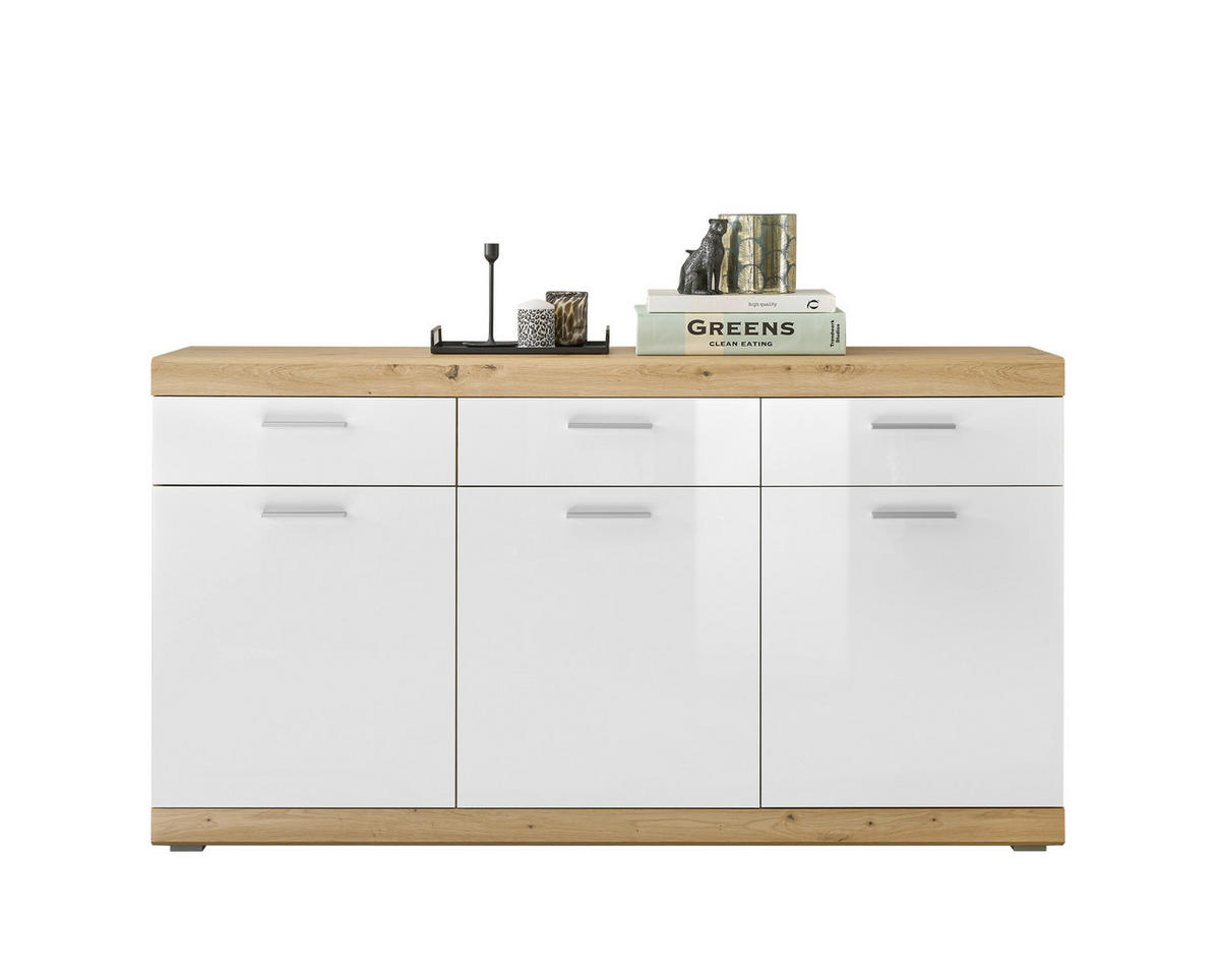 SIDEBOARD  165/91/38 cm 3 Schublade(n)  - Weiss Hochglanz/Silberfarben, Design, Holzwerkstoff/Kunststoff (165/91/38cm) - MID.YOU