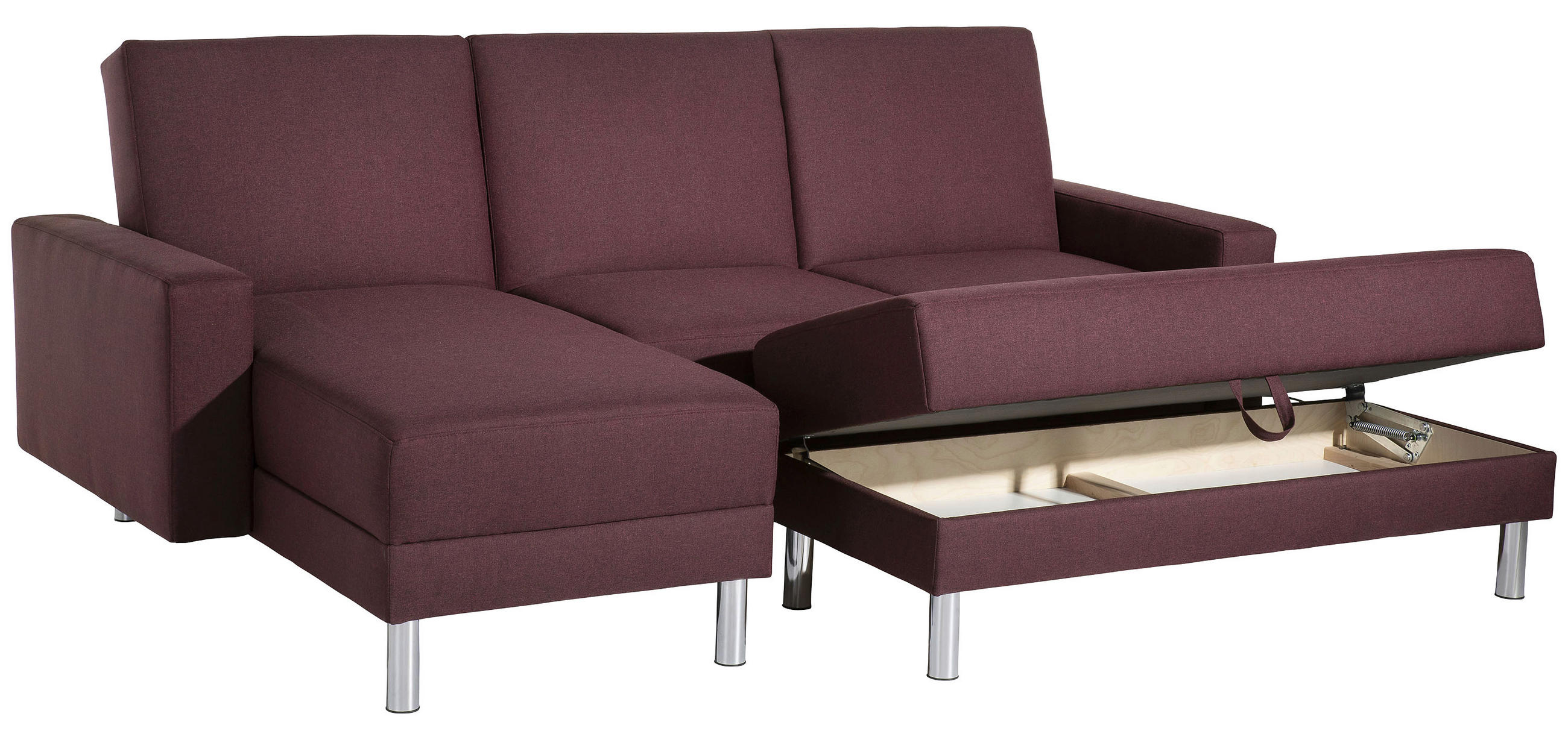ECKSCHLAFSOFA inkl. Hocker in Dunkelrot Textil   - Chromfarben/Dunkelrot, Konventionell, Textil/Metall (152/230cm) - Max Winzer