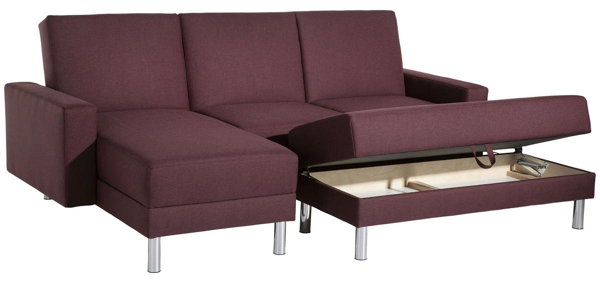 ECKSCHLAFSOFA inkl. Hocker in Dunkelrot Textil   - Chromfarben/Dunkelrot, Konventionell, Textil/Metall (152/230cm) - Max Winzer