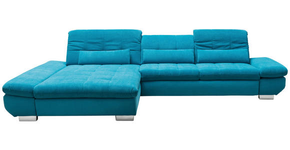 ECKSOFA Türkis Mikrofaser Kopfteilverstellung  - Türkis/Schwarz, Design, Textil/Metall (204/341cm) - Xora