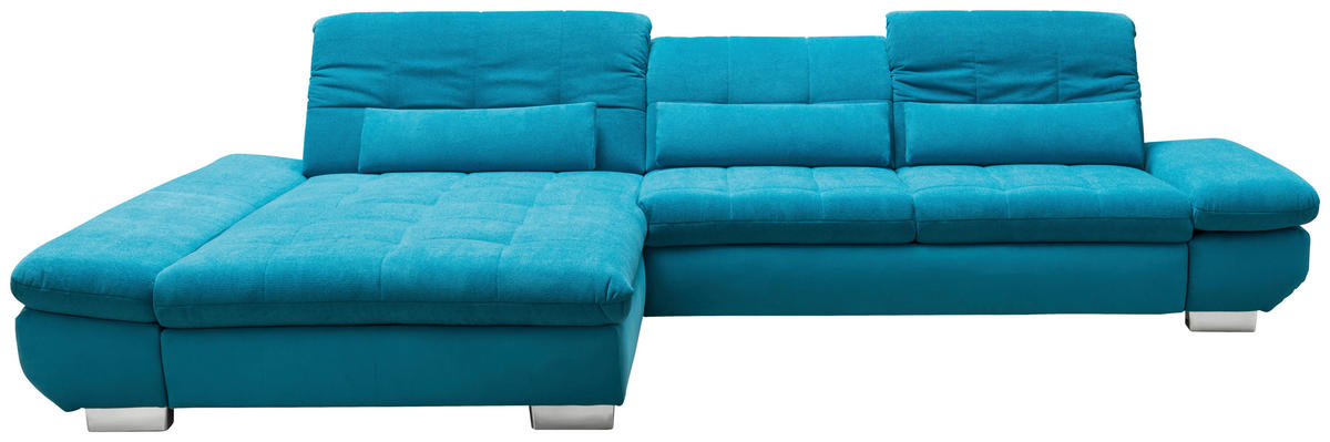 ECKSOFA Türkis Mikrofaser Kopfteilverstellung  - Türkis/Schwarz, Design, Textil/Metall (204/341cm) - Xora