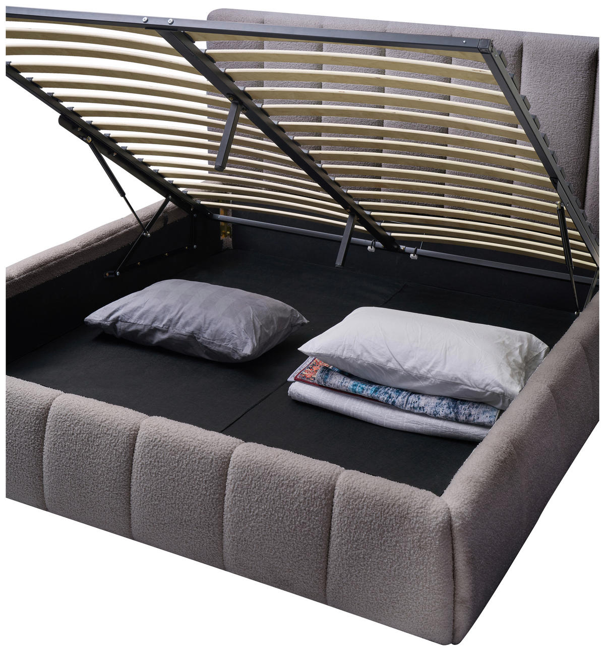 POLSTERBETT 140/200 cm,  in Grau, gepolstertes Kopfteil, Lattenrost, Bettkasten,  - Schwarz/Naturfarben, Design, Holz/Kunststoff (140/200cm) - Boxxx