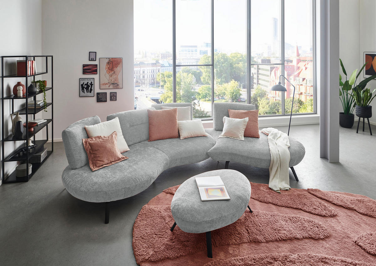 BIGSOFA Flachgewebe Hellgrau  - Hellgrau/Schwarz, Design, Textil/Metall (456/93/138cm) - Moderano