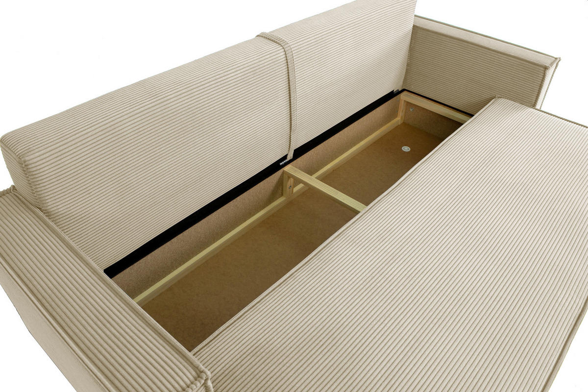 SCHLAFSOFA  mit Rücken echt, Armteil links, Armteil rechts Cord Creme  - Creme/Schwarz, Design, Textil (232/85/92cm) - Xora