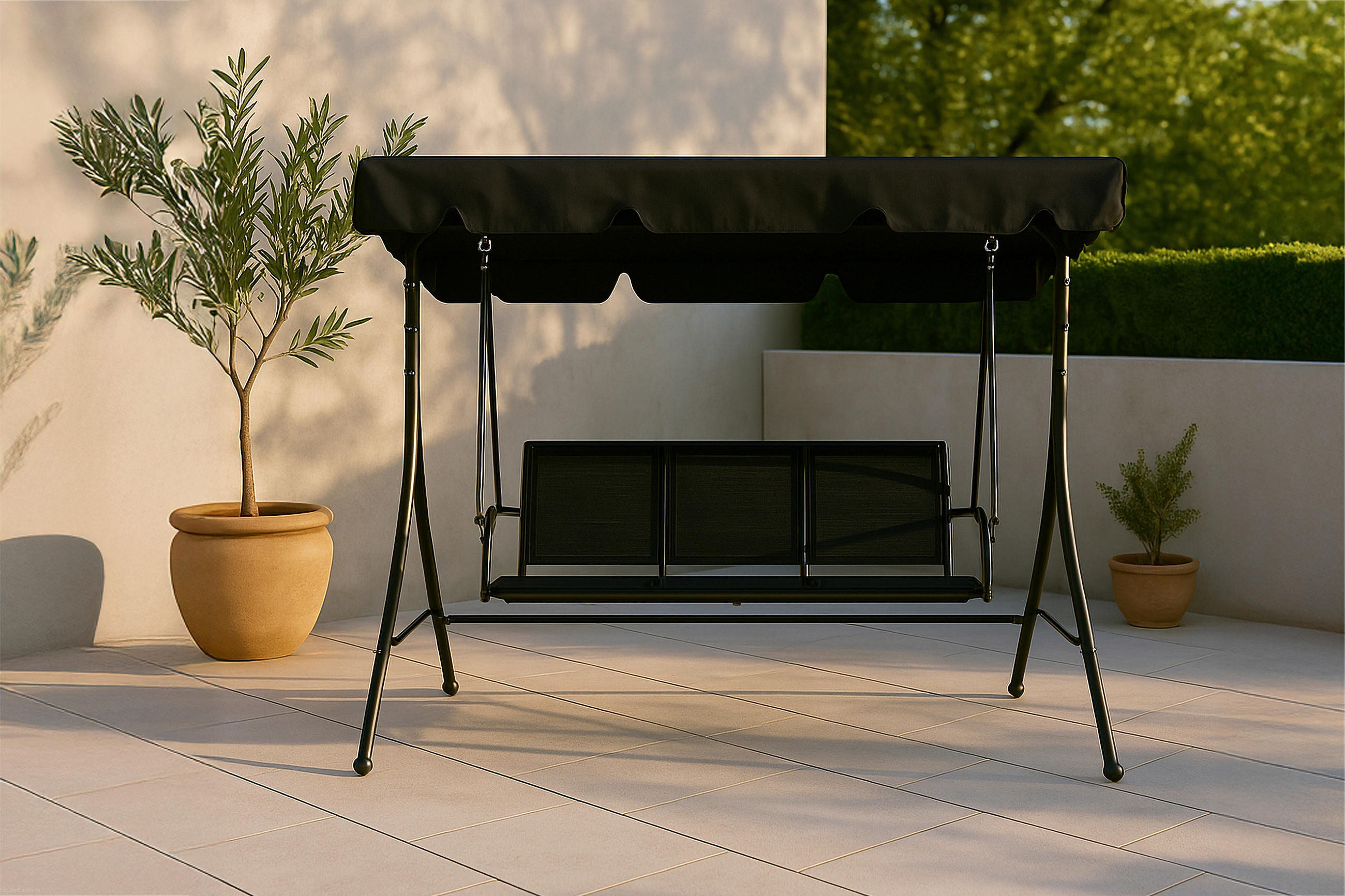 HOLLYWOODSCHAUKEL 204/163/130 cm  - Schwarz, KONVENTIONELL, Textil/Metall (204/163/130cm) - Gardenson