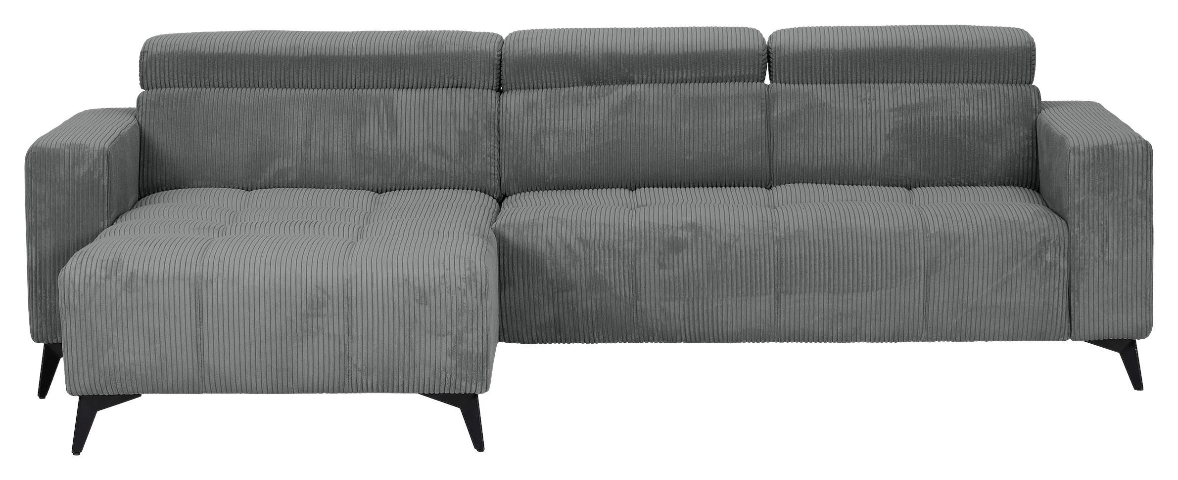ECKSOFA Dunkelgrau Cord Rücken echt, Kopfteilverstellung, Sitzvorzug  - Dunkelgrau/Schwarz, KONVENTIONELL, Textil/Metall (170/257cm) - Carryhome