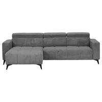 ECKSOFA Dunkelgrau Cord Rücken echt, Kopfteilverstellung, Sitzvorzug  - Dunkelgrau/Schwarz, KONVENTIONELL, Textil/Metall (170/257cm) - Carryhome