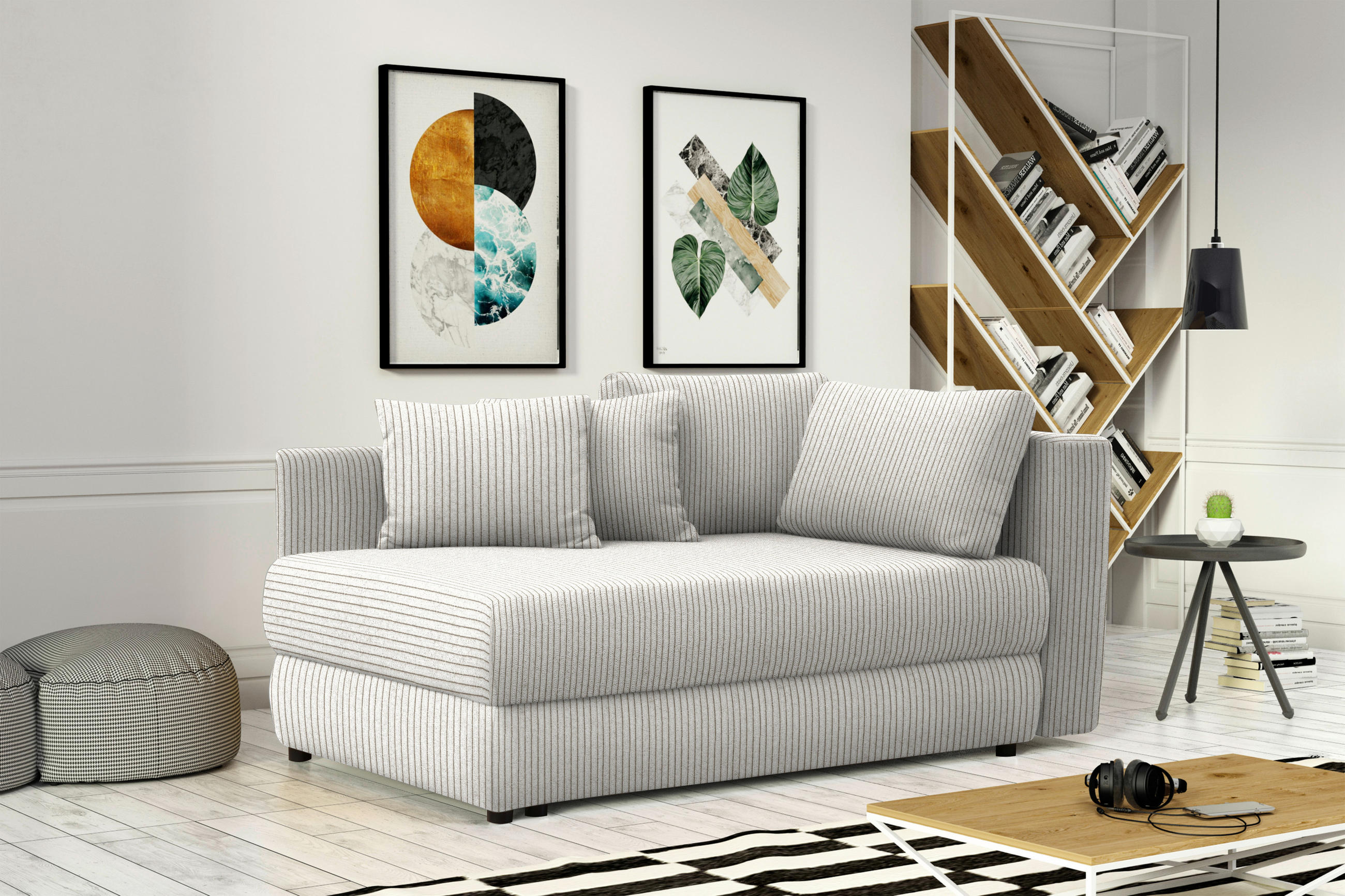 RÉCAMIERE in Cord Weiss - Weiss/Schwarz, Design, Kunststoff/Textil (171/71-88/93cm) - Cantus