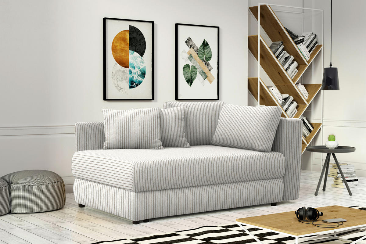 RÉCAMIERE in Cord Weiss  - Weiss/Schwarz, Design, Kunststoff/Textil (171/71-88/93cm) - Cantus