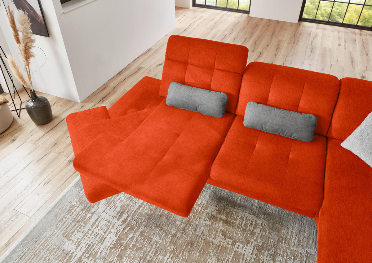 ECKSOFA in Flachgewebe Orange  - Schwarz/Orange, Design, Textil/Metall (309/190cm) - Beldomo Style