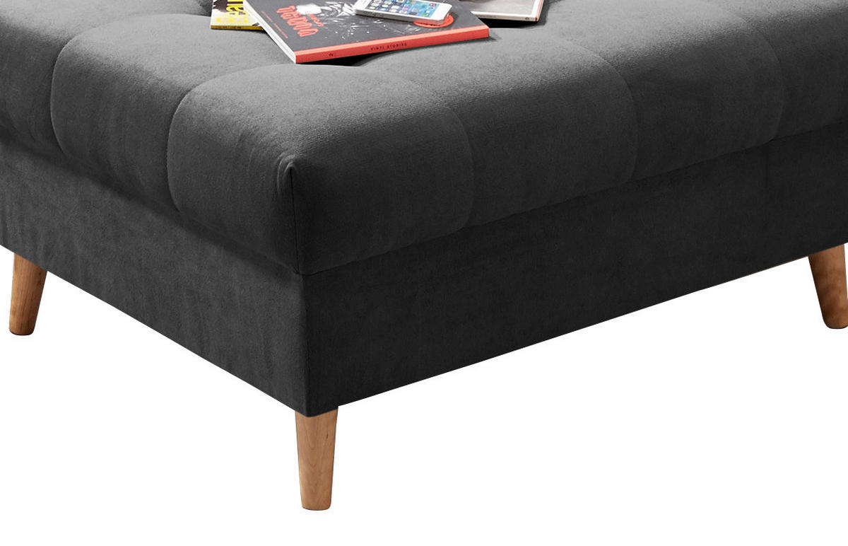 HOCKER Mikrovelours Anthrazit  - Anthrazit/Kieferfarben, KONVENTIONELL, Holz/Textil (106/48/80cm) - MID.YOU