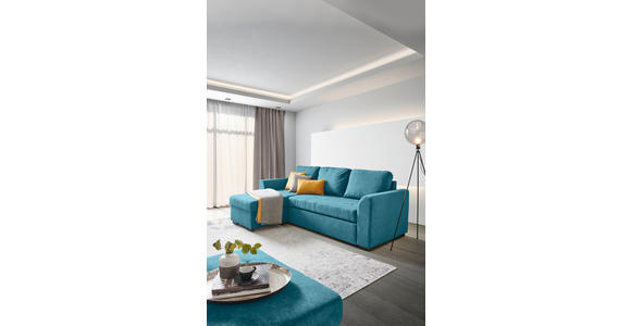 ECKSOFA inkl.Funktionen Petrol Webstoff - Petrol/Schwarz, Design, Kunststoff/Textil (155/243cm) - Xora