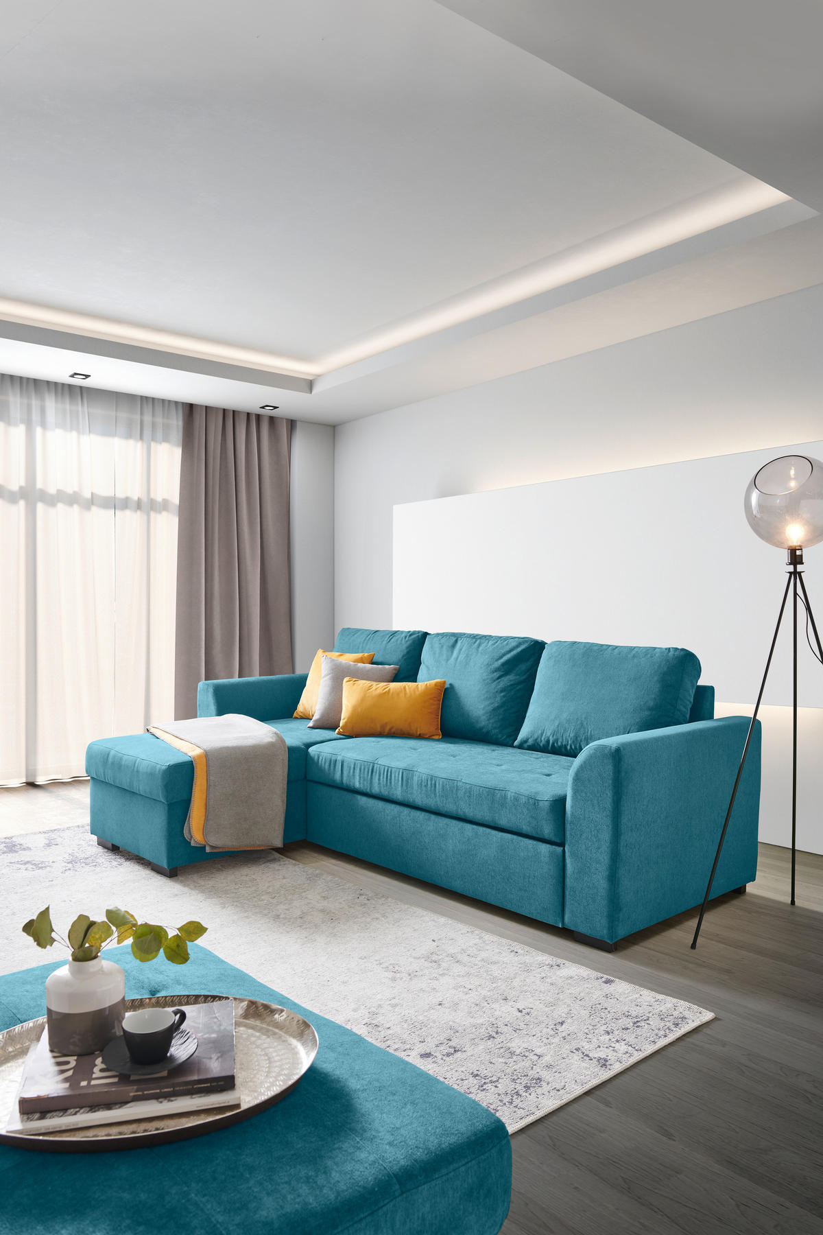 ECKSOFA in Webstoff Petrol  - Petrol/Schwarz, Design, Kunststoff/Textil (155/243cm) - Xora