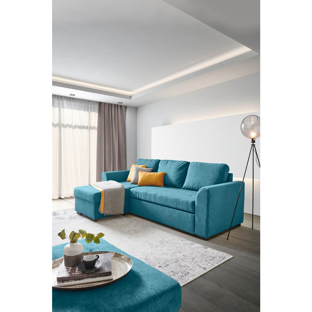 Thumbnail - Xora Ecksofa, Petrol, Textil, 3-Sitzer, Füllung: Schaumstoff, L-Form, links montierbar, rechts montierbar, 243x155 cm, T...