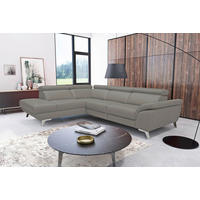 ECKSOFA Echtleder Grau  - Silberfarben/Grau, Design, Leder/Metall (228/283cm) - Livetastic