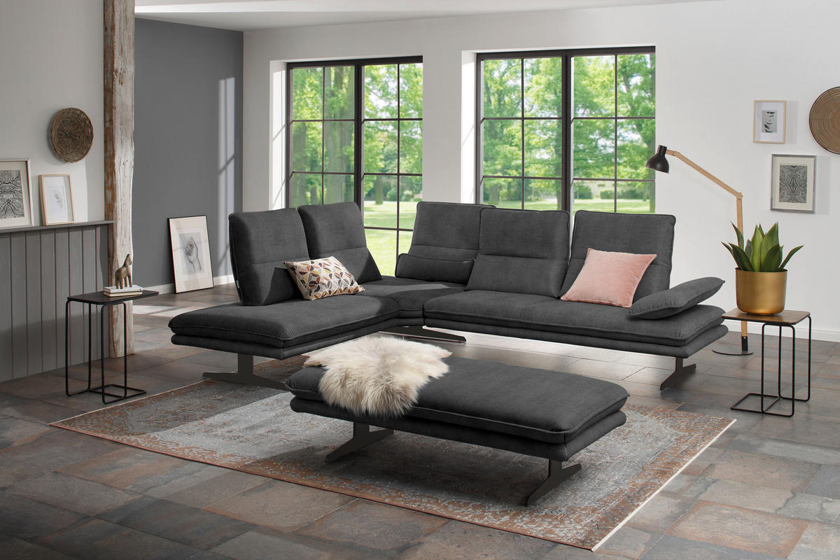ECKSOFA in Mikrofaser Anthrazit  - Anthrazit/Schwarz, Design, Textil/Metall (224/284cm) - Chilliano