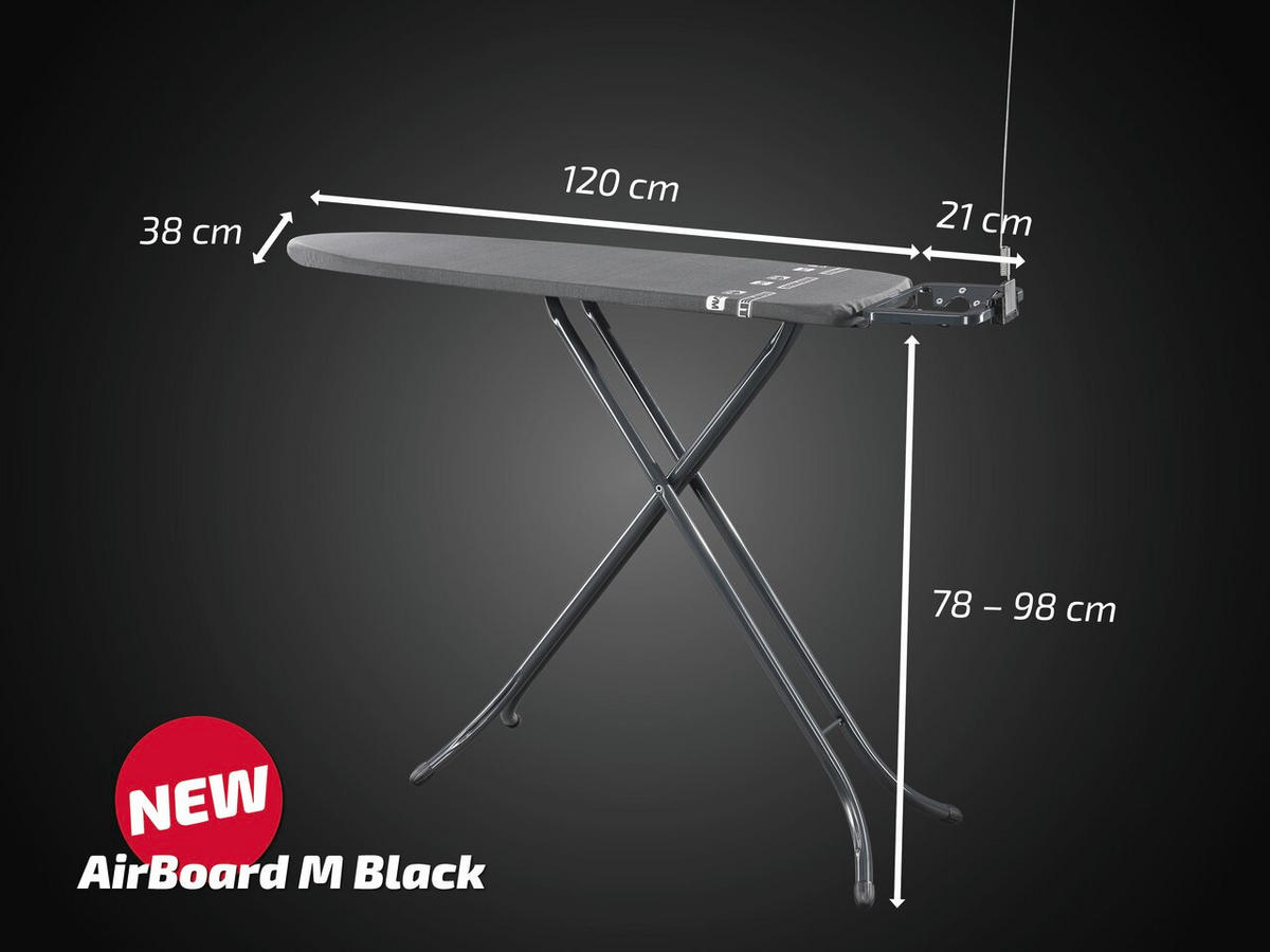 BÜGELBRETT  AIR BOARD M BLACK  - Schwarz, Basics, Kunststoff (141/40/158cm) - Leifheit