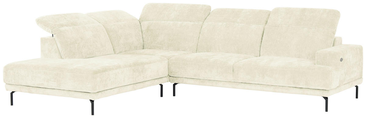 ECKSOFA Creme Chenille Kopfteilverstellung, Sitztiefenverstellung  - Creme/Schwarz, Design, Textil/Metall (243/307cm) - Xora