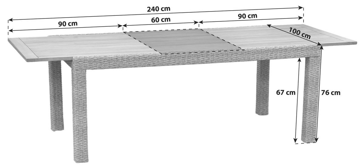 GARTENTISCH 180/100/76 cm Holz, Metall, Kunststoff rechteckig  - Beige, MODERN, Holz/Kunststoff (180/100/76cm) - Gardenson