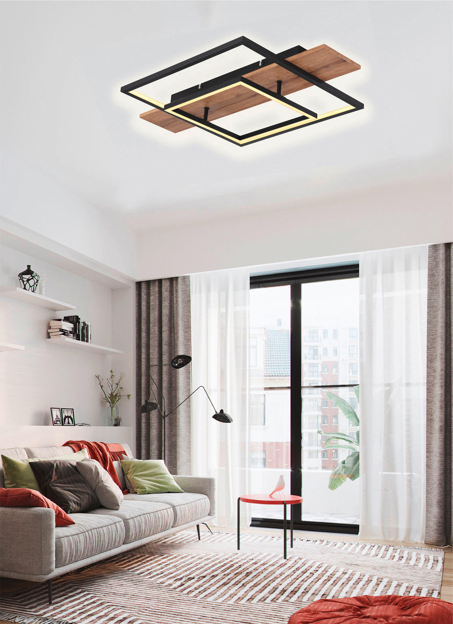 LED-DECKENLEUCHTE 23,96 W    60/40/10 cm  - Opal/Schwarz, Basics, Holzwerkstoff/Kunststoff (60/40/10cm) - Novel